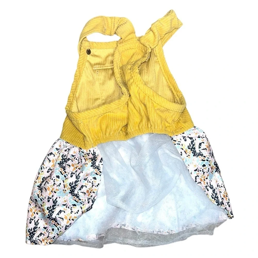 Frisco Gold Corduroy Flower Dog Dress